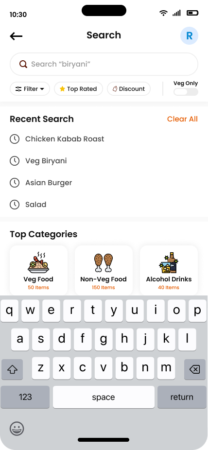 Search option in Food Delivery App UI/UX Design