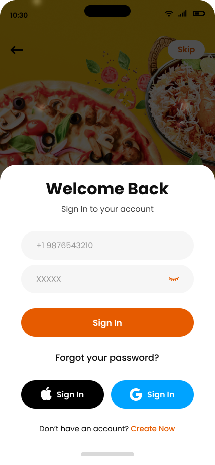 Sign in page for Food Delivery App UI/UX Design